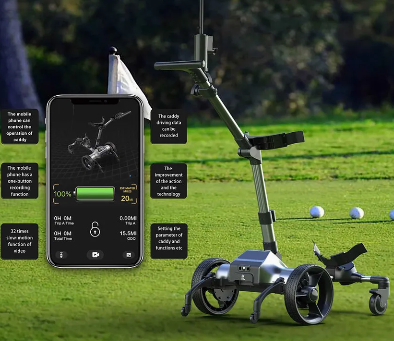 Stylish electric golf caddy with minimal design and advanced control