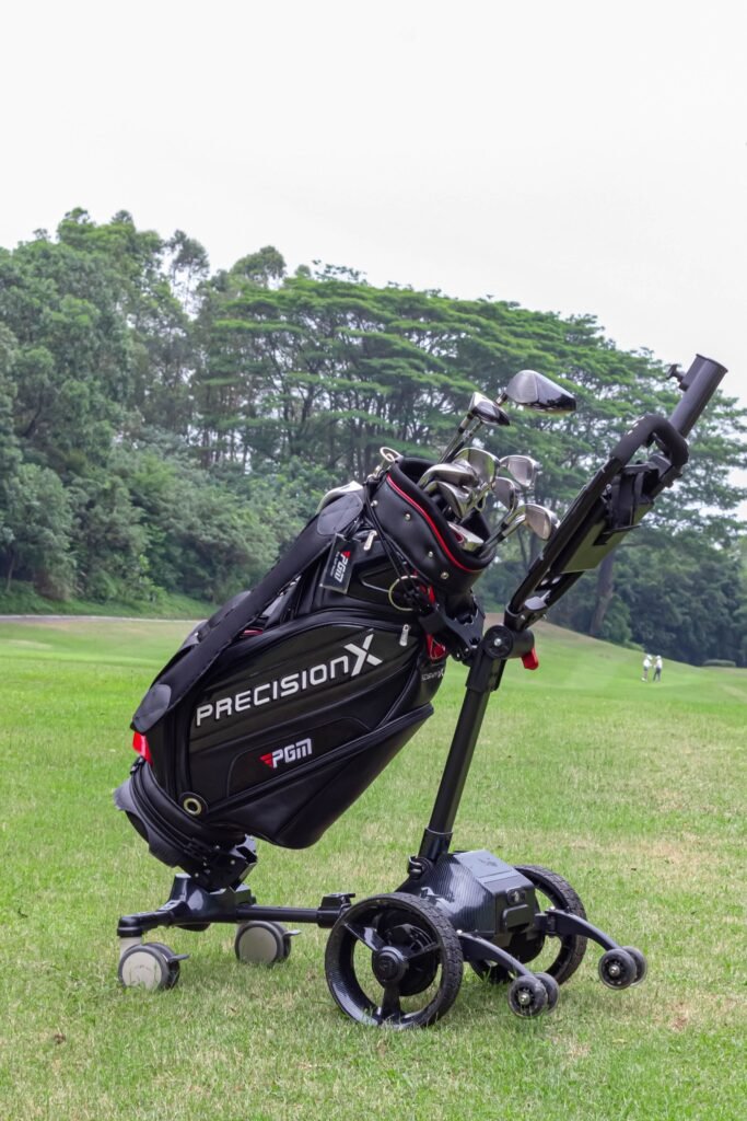 Terrain-Ready Golf Trolley climbing hill slope