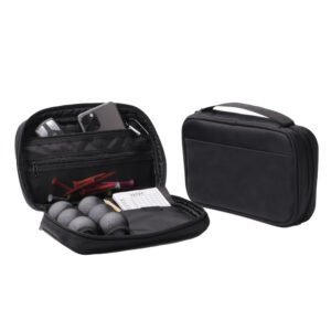 Compact golf accessories pouch for tees, markers, and divot tools with zip closure and lightweight design
